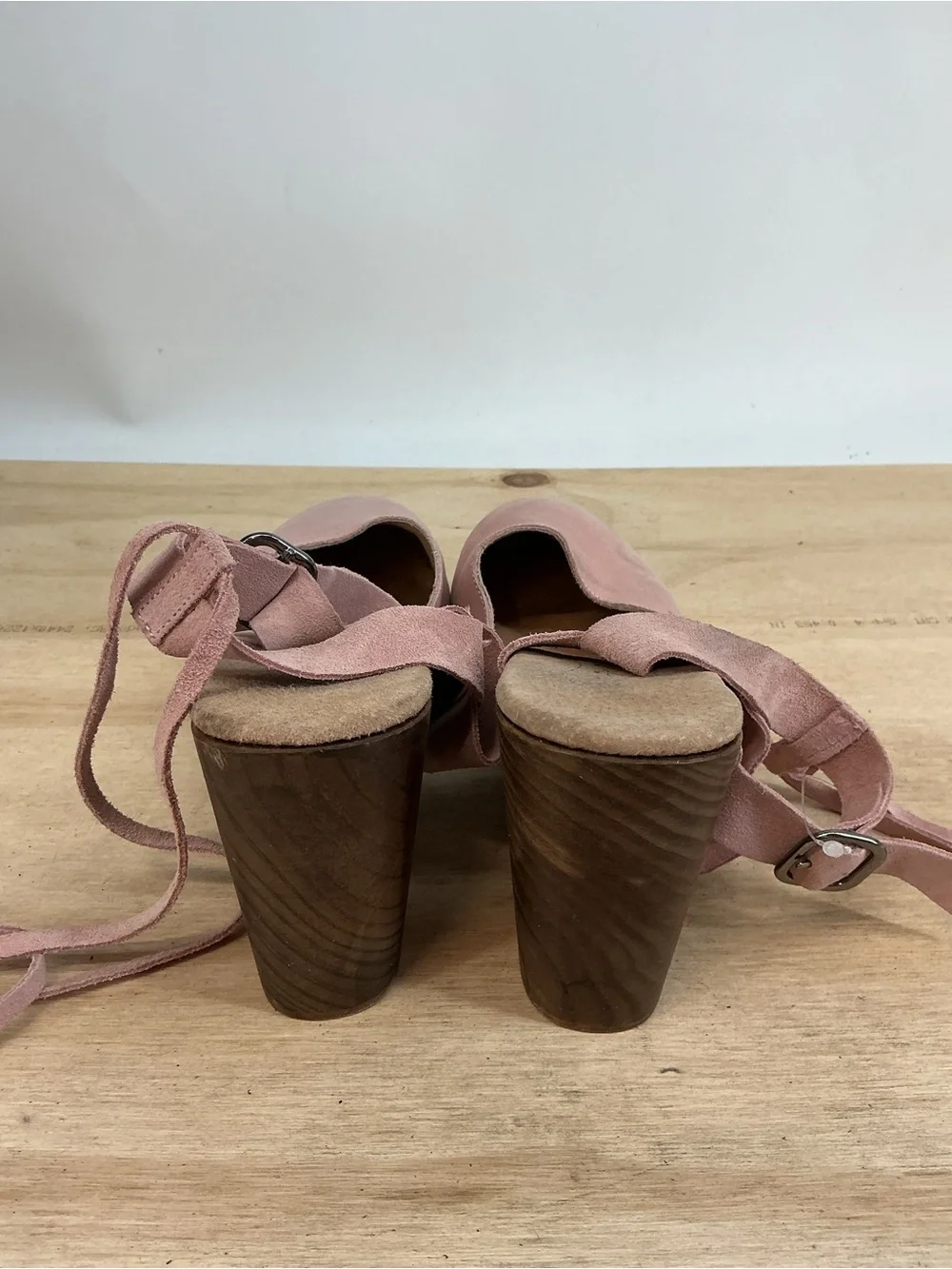 Free People Pink Suede Low Heels with Ankle and Heel Wrap and Straps Size 40